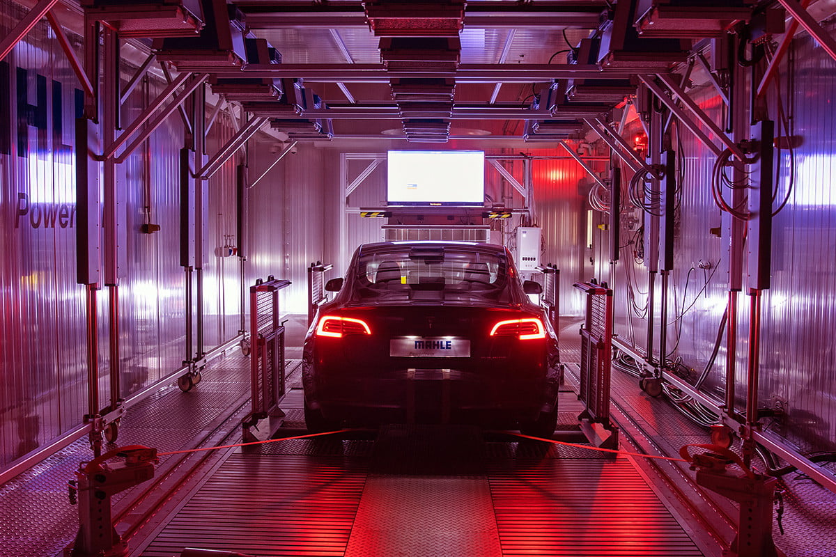 A car undergoing a vehicle CO2 emissions testing.